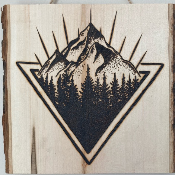 Triangular Mountain & Trees - Nature - Rustic - Pyrography - Home Decor - Picture 2 of 2